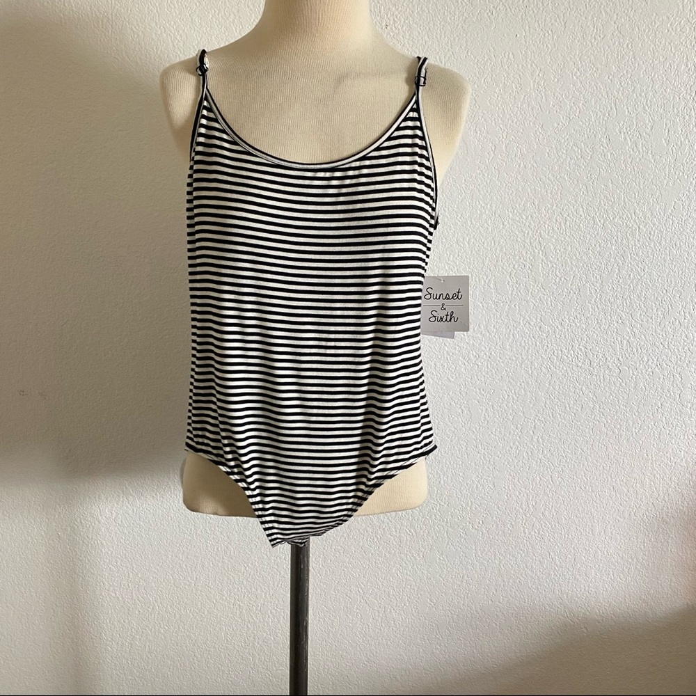 NWT Sunset & Sixth stripped spaghetti strap bodysuit size XL